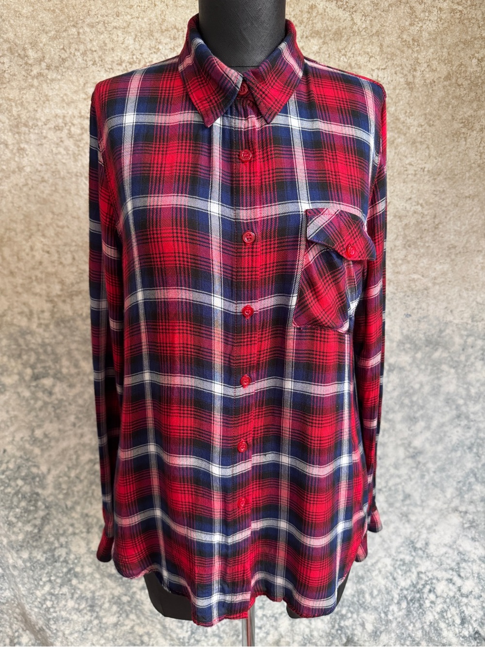 Miss Daisy Red White & Blue Plaid Button Up - M